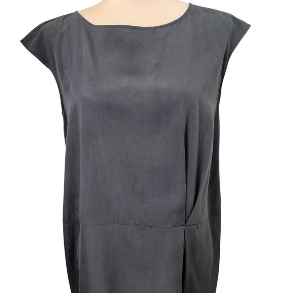 Eileen Fisher Size PM Graphite Gray Front Side Pleat Sleeveless Shift Dress - Picture 2 of 11